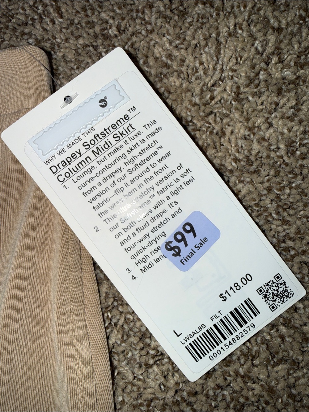 lululemon Beige Midi Pencil Skirt NWT sz Large softstreme - Picture 3 of 5
